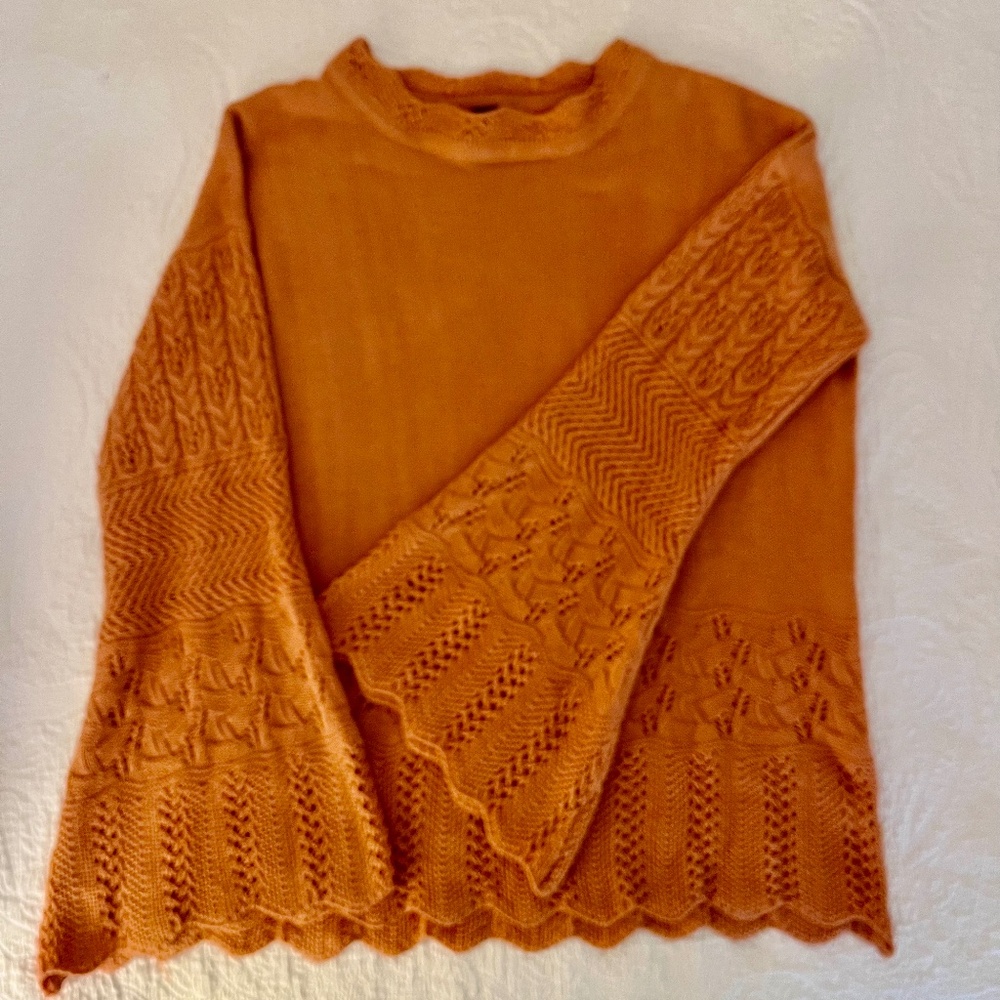 Paparazzy Cinnamon Brown Mock-Neck Sweater Crochet Arms Size M (est) - Picture 6 of 7